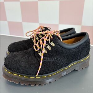 Dr. Martens Black Fuzzy Lace-Up Shoes with Multicolor Laces